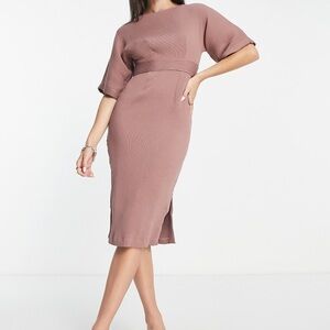ASOS Closet London women’s ribbed mink colored pencil midi dress size 10